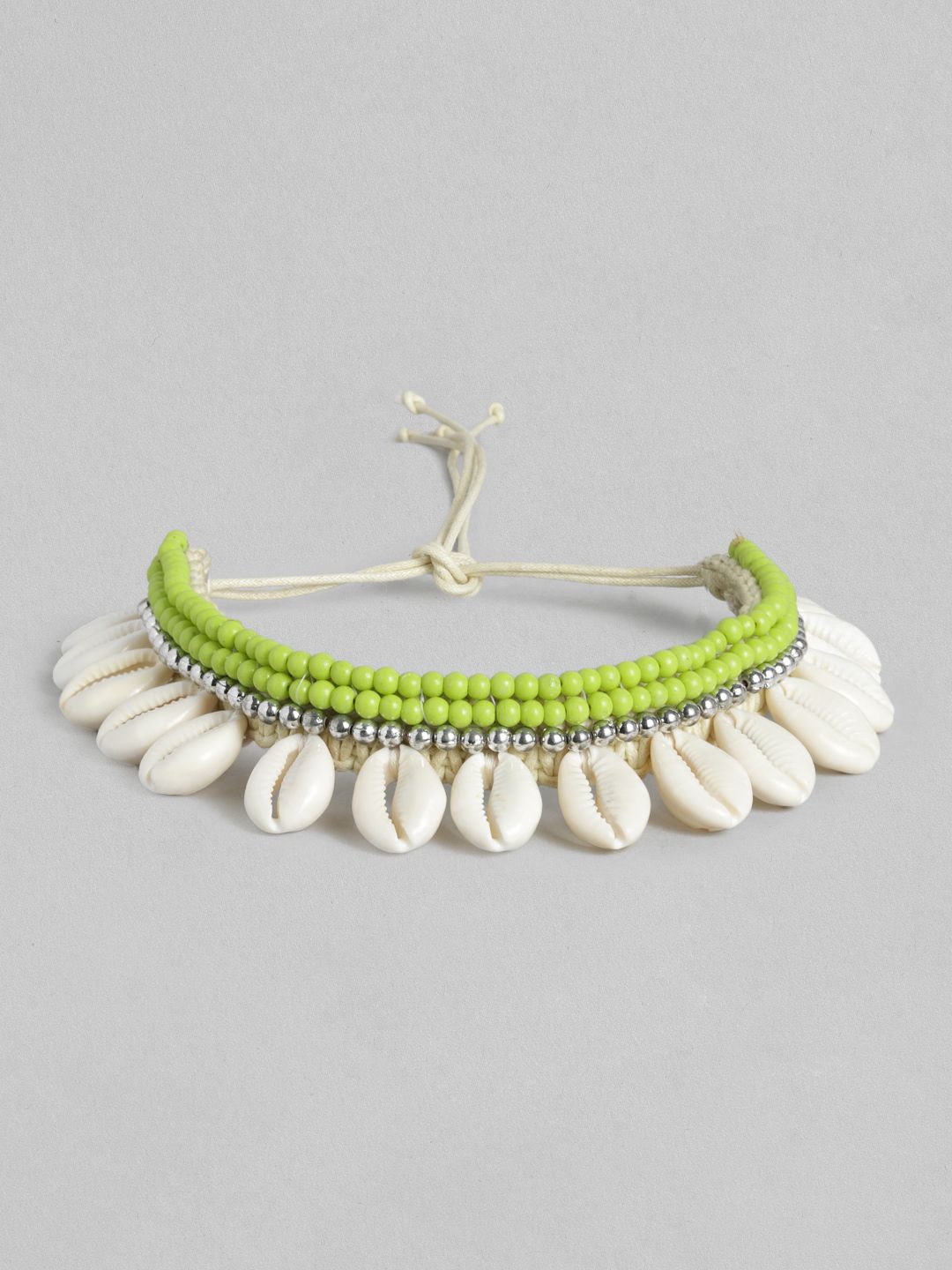 justpeachy Green & White Handcrafted Cowrie Choker Price in India