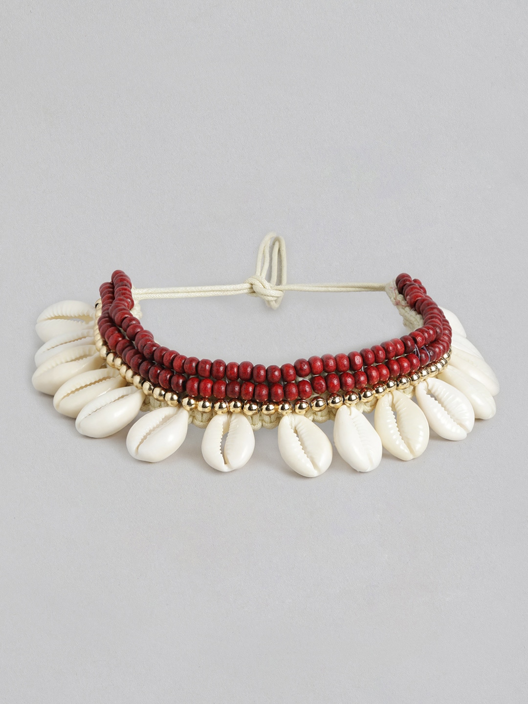 justpeachy Red & White Handcrafted Cowrie Choker Price in India