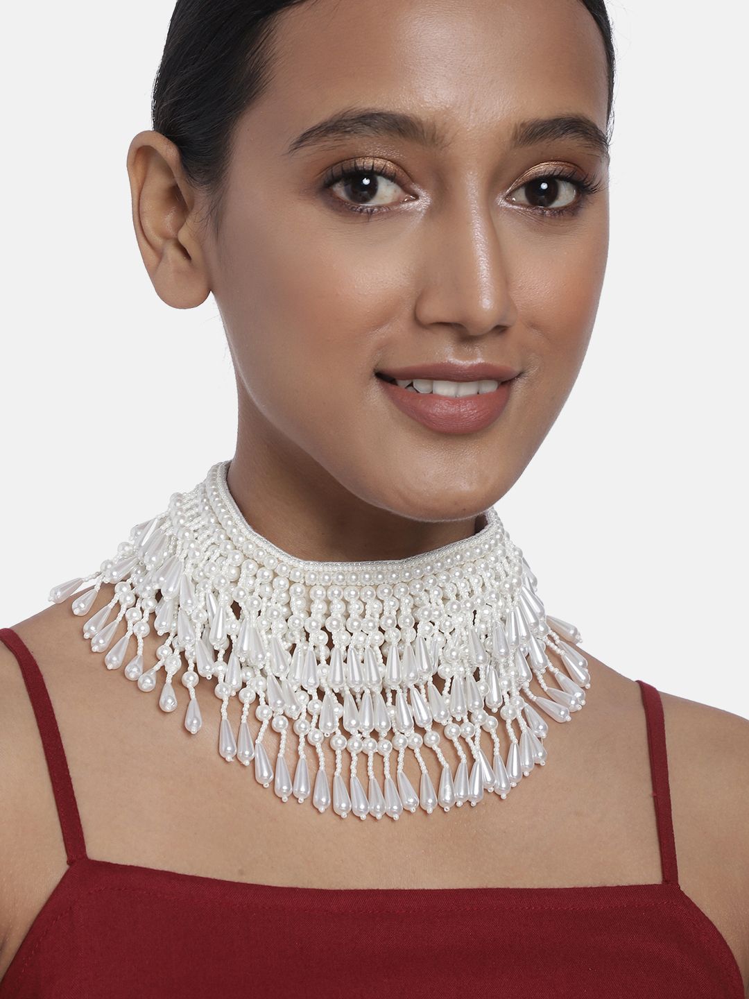 justpeachy White Embellished Choker Necklace Price in India