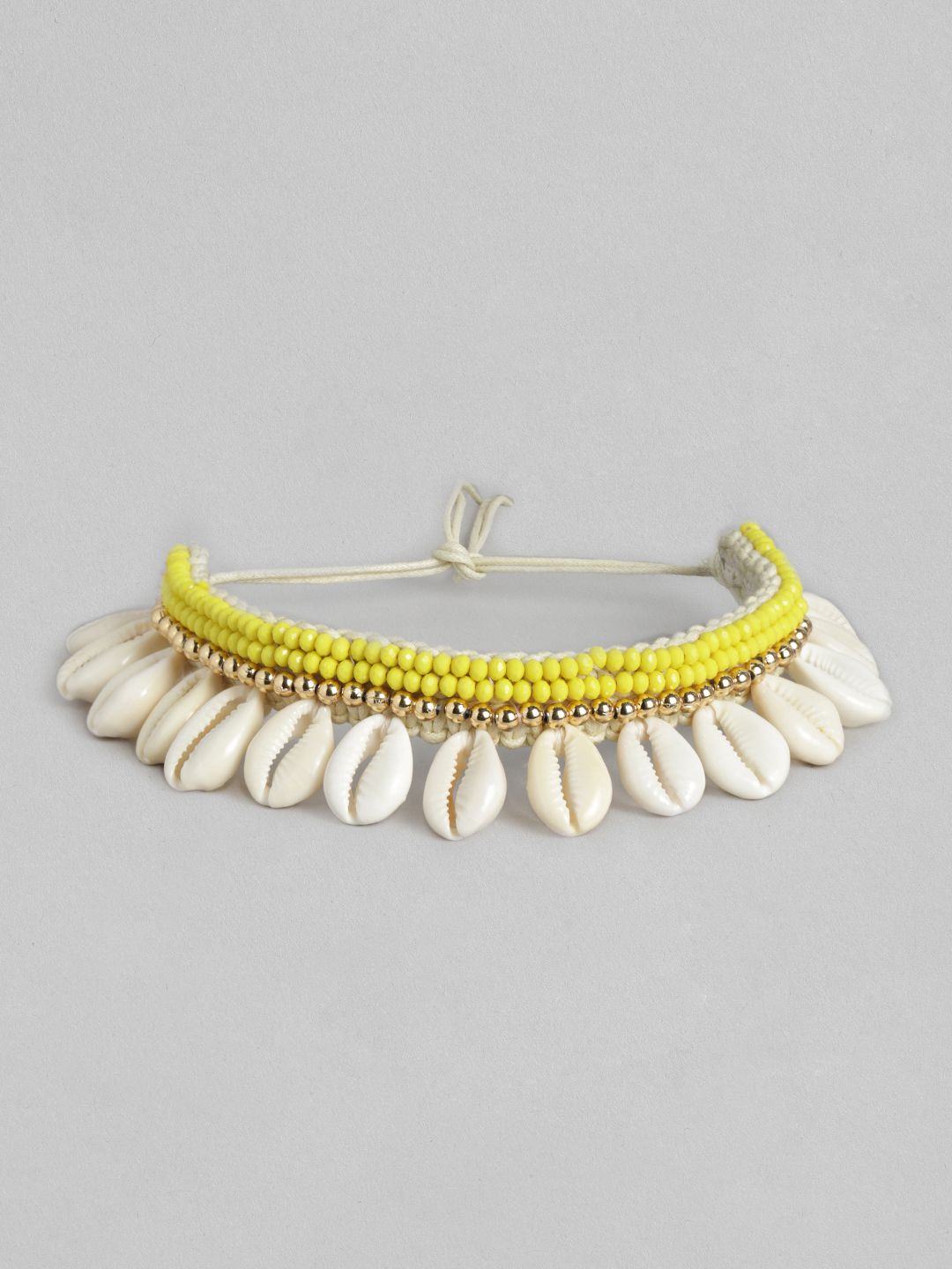 justpeachy Yellow & White Handcrafted Cowrie Choker Price in India