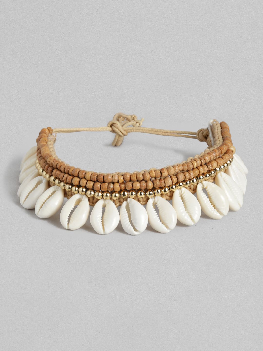 justpeachy Brown & White Handcrafted Cowrie Choker Price in India