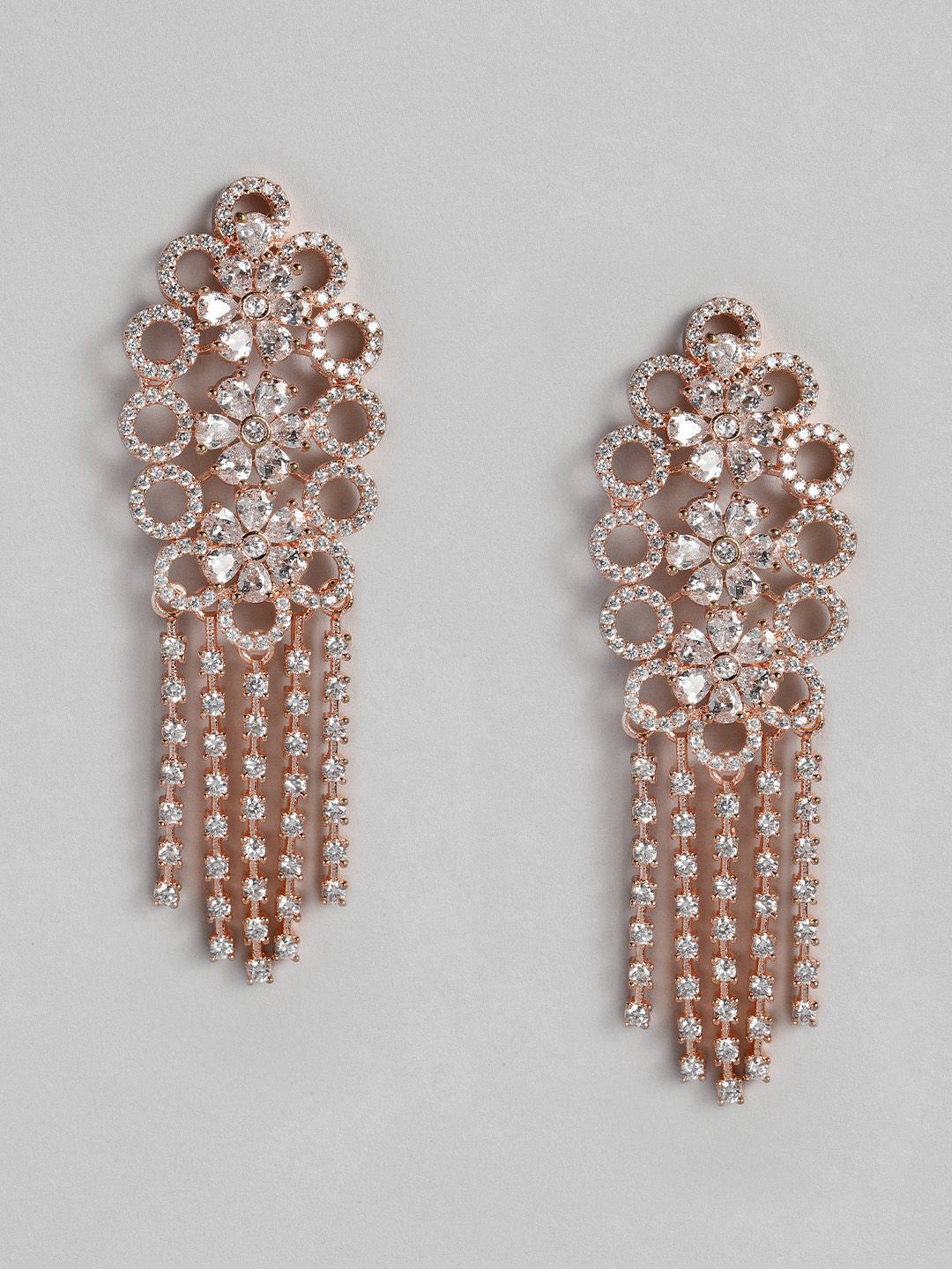justpeachy Rose Gold-Plated AD Classic Drop Earrings Price in India