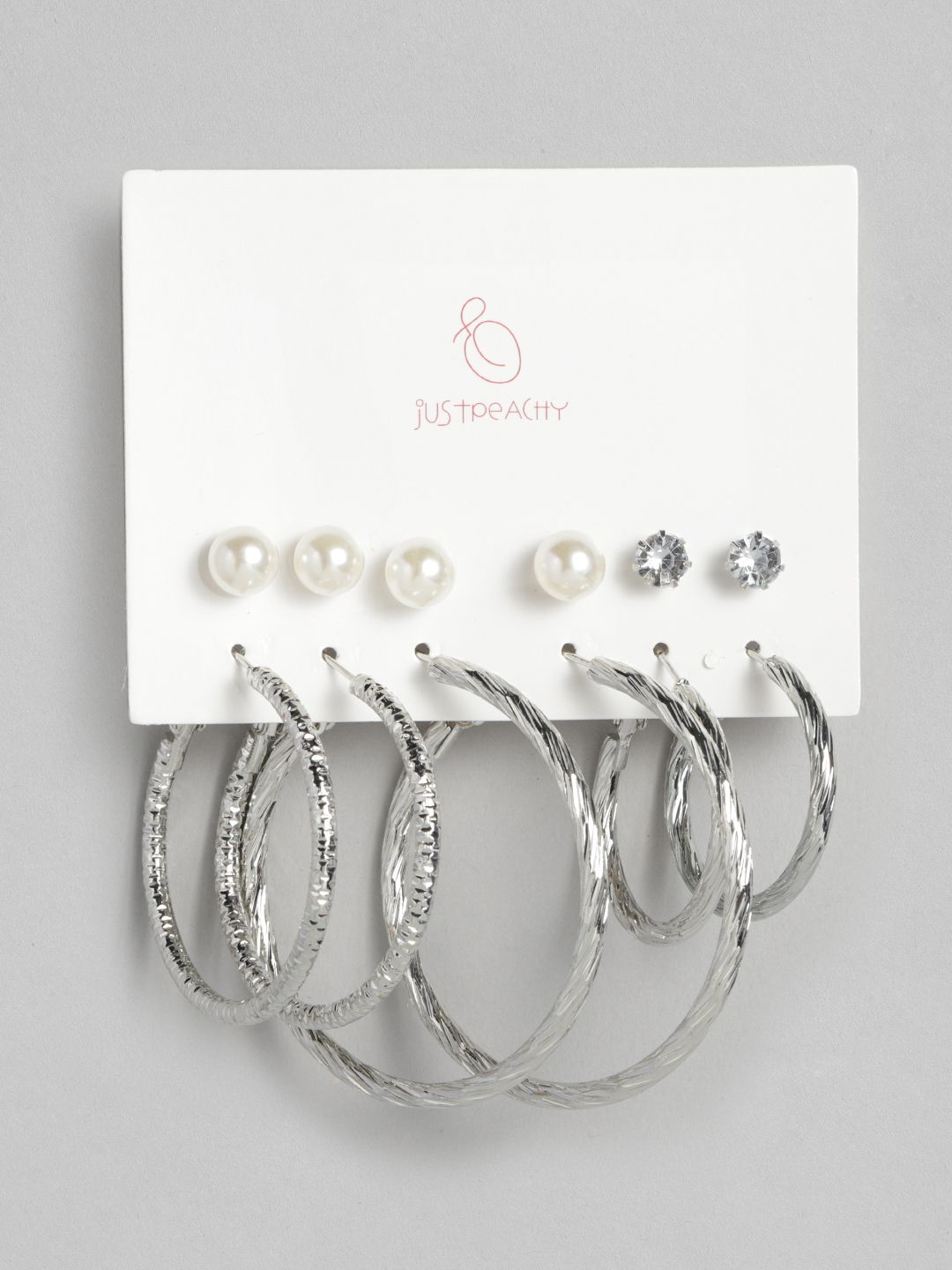 justpeachy Set of 6 Silver-Plated Earrings Price in India