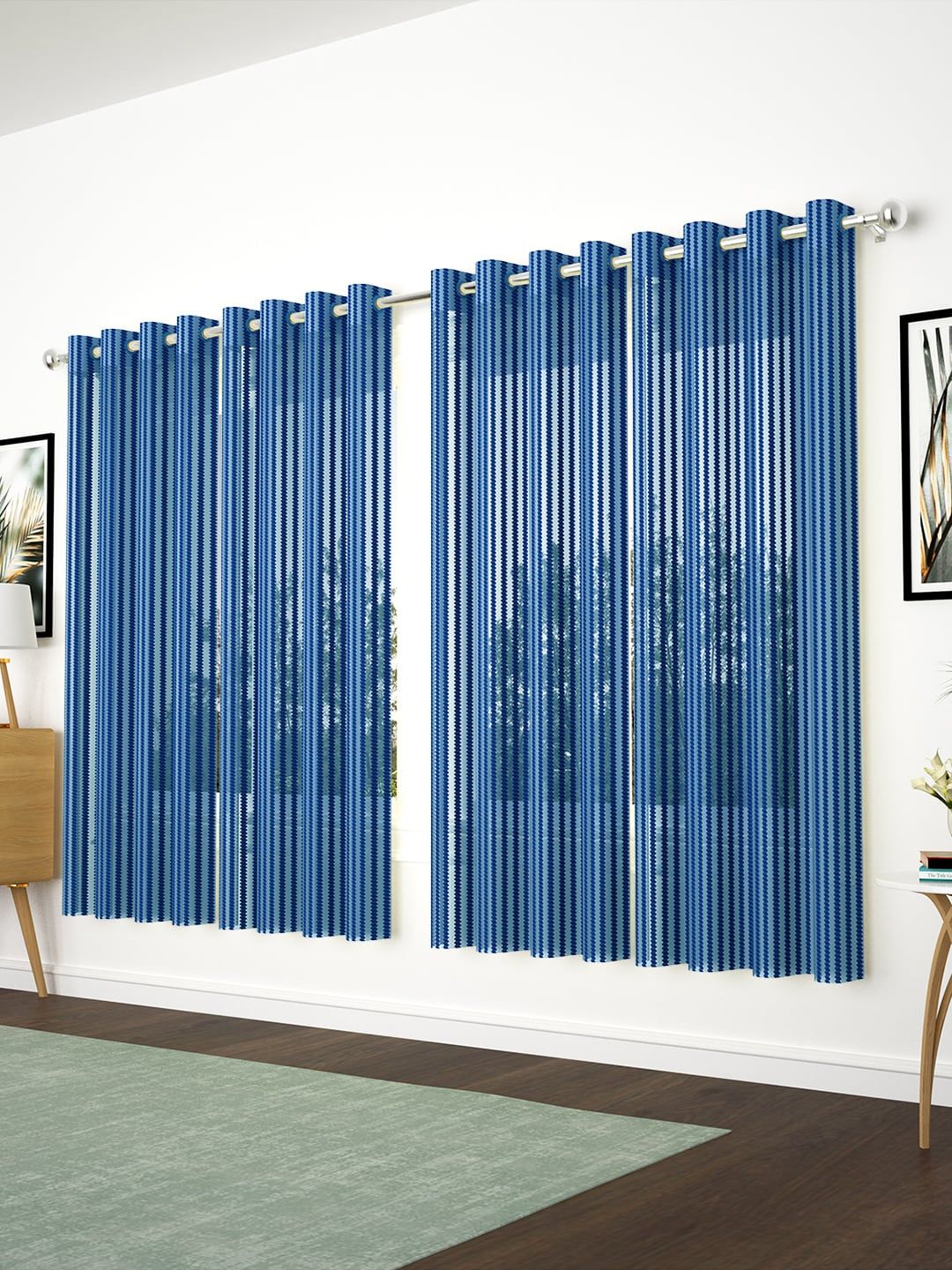 Bedspun Blue Set of 4 Sheer Window Curtains Price in India