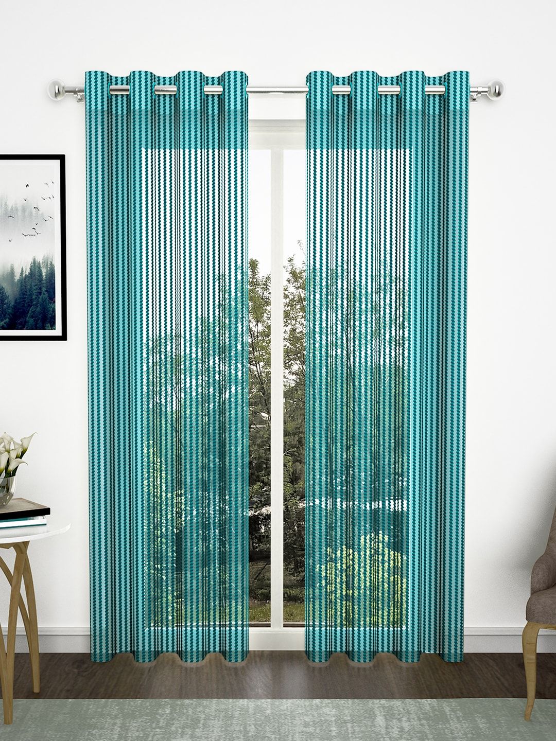 Bedspun Teal Blue Set of 2 Sheer Door Curtains Price in India