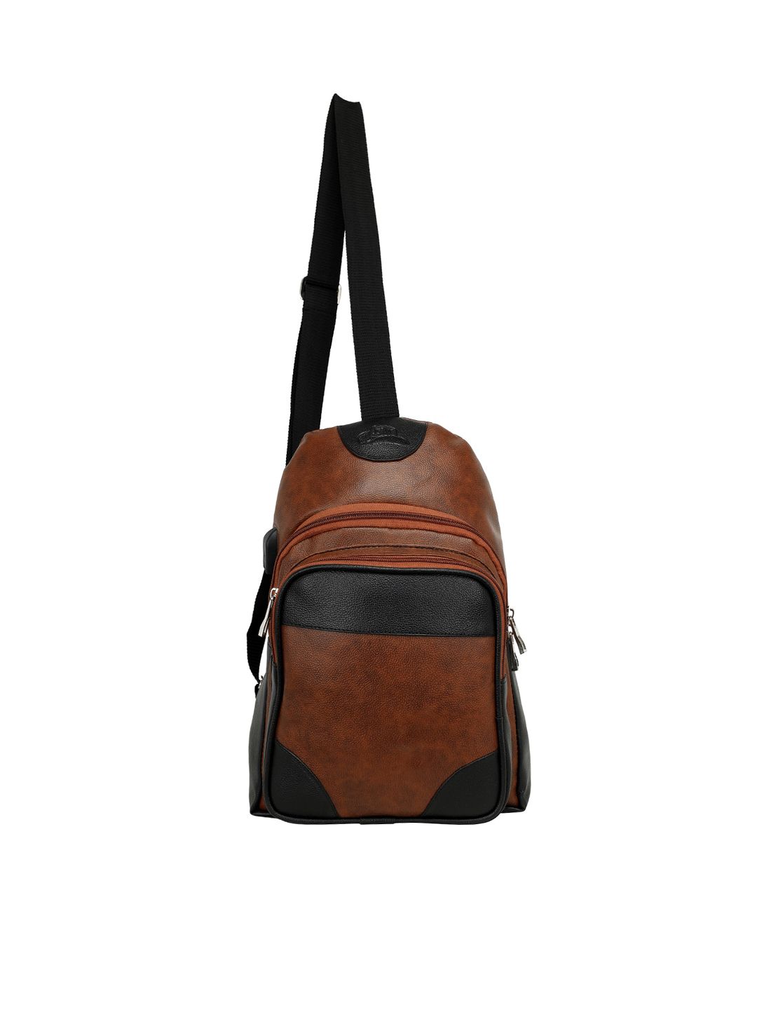 Leather World Unisex Brown & Black Colourblocked Backpack with USB Charging Port Price in India