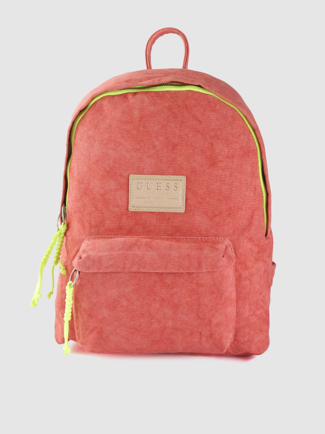 GUESS Women Coral Orange Solid Backpack Price in India