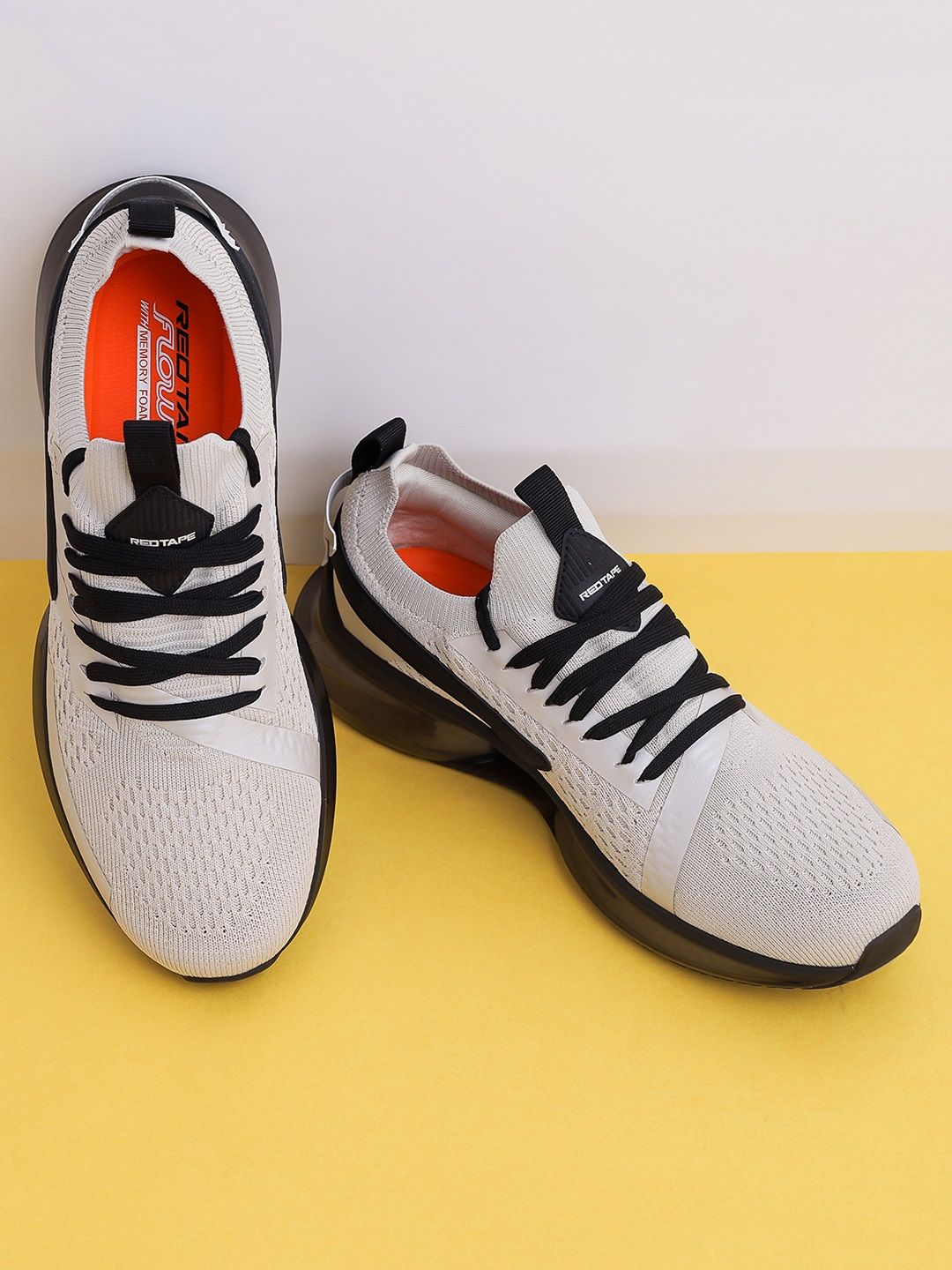 Red Tape Men White & Black Mesh Walking Shoes