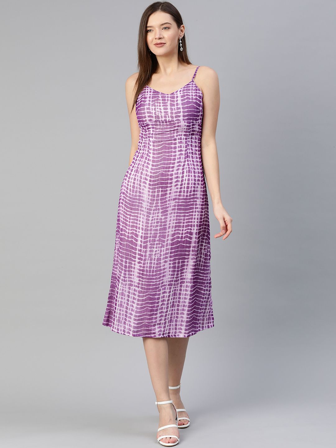 Pluss Trendy Purple and Off White Dyed Ruched Dress Price in India