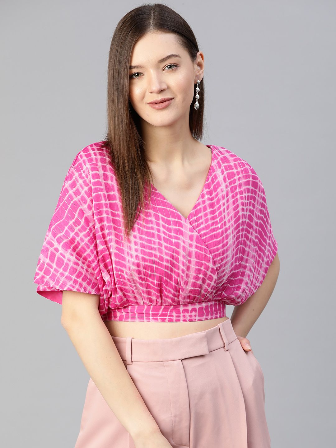 plusS Pretty Pink and Off-White Dyed Wrapped Top Price in India