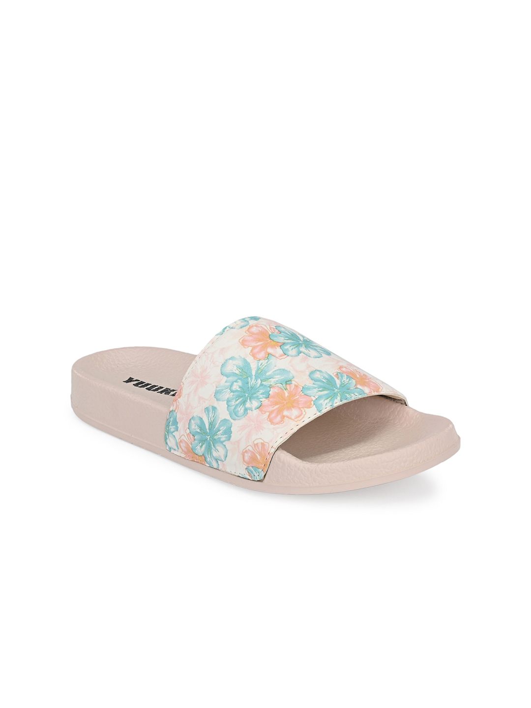 Yuuki Women Pink & Blue Printed Sliders Price in India