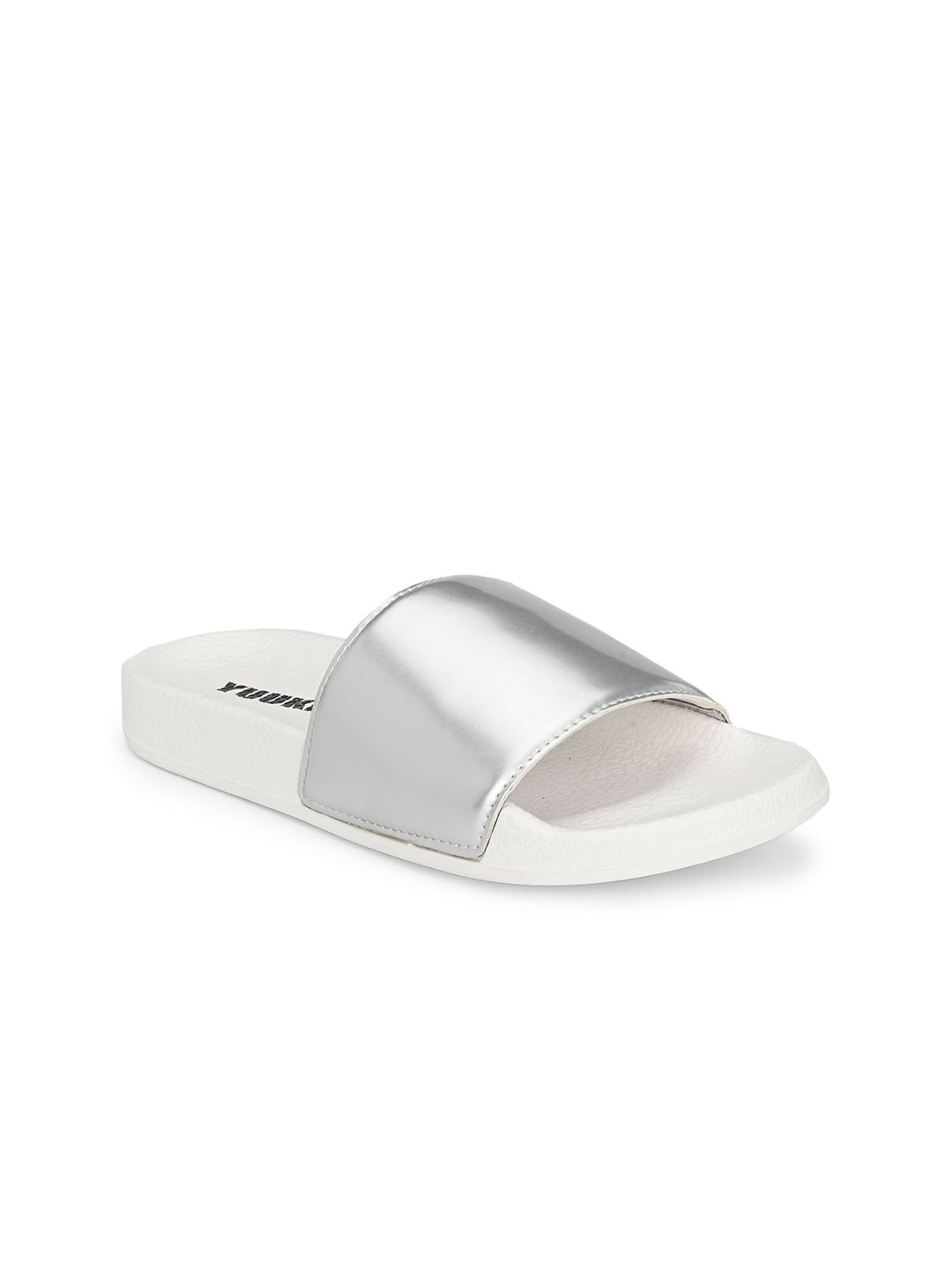 Yuuki Women Silver-Toned Solid Sliders Price in India