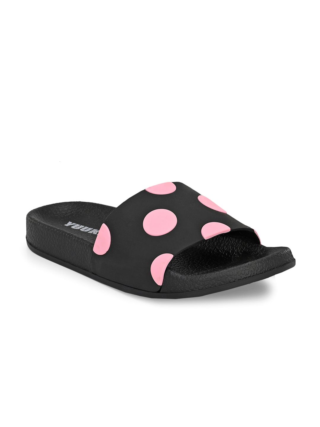 Yuuki Women Black & Pink Printed Sliders Price in India