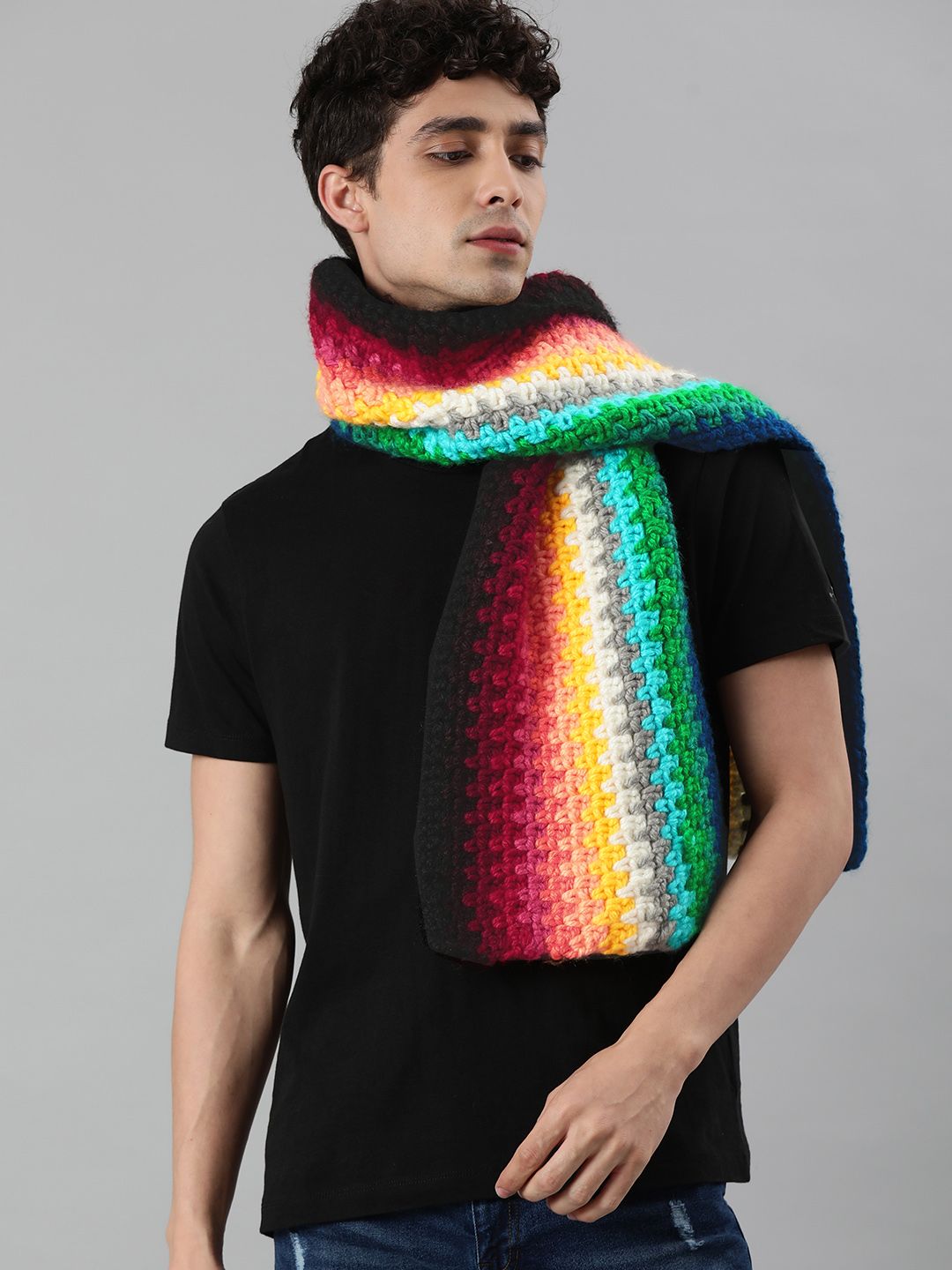 Magic Needles Unisex Multicoloured Knitted Scarf Price in India