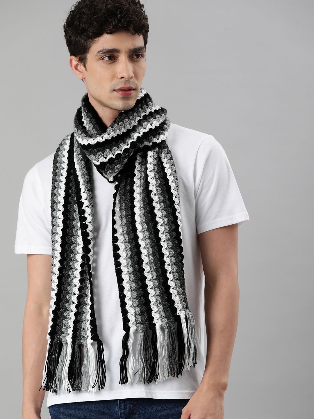 Magic Needles Unisex Grey & Black Scarf Price in India