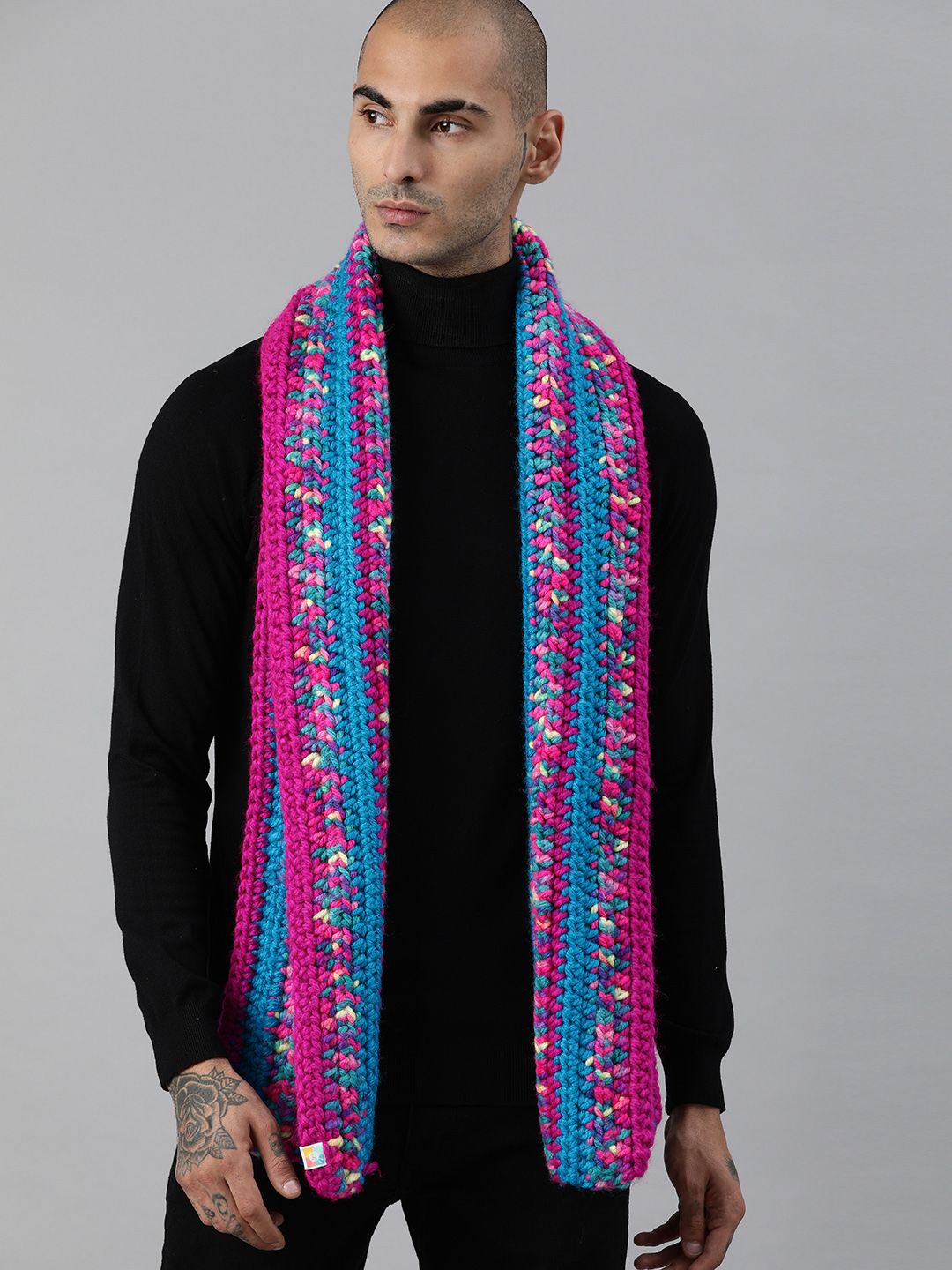 Magic Needles Unisex Pink & Blue Knitted Scarf Price in India