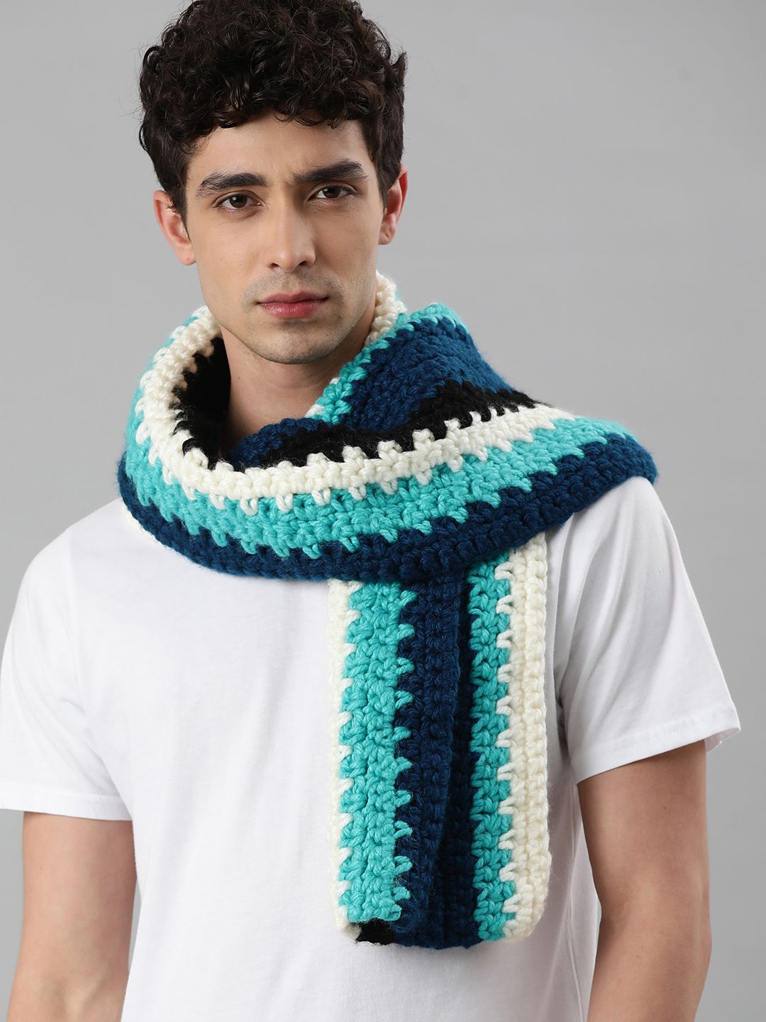 Magic Needles Unisex Multicoloured Knitted Scarf Price in India