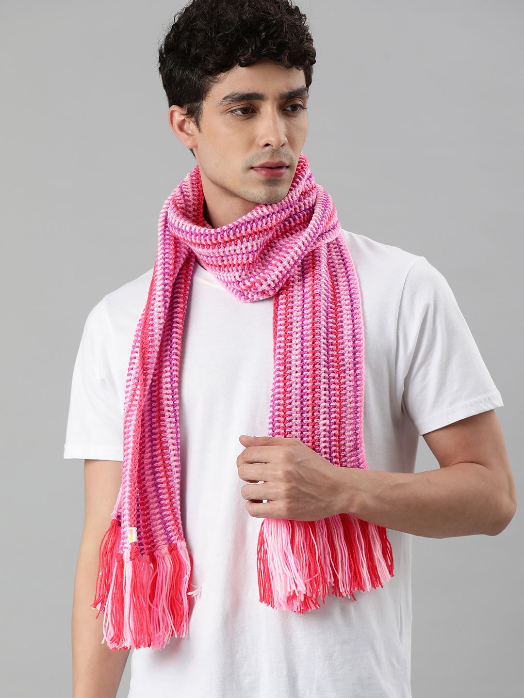 Magic Needles Pink & Purple Scarf With Tassels Price in India