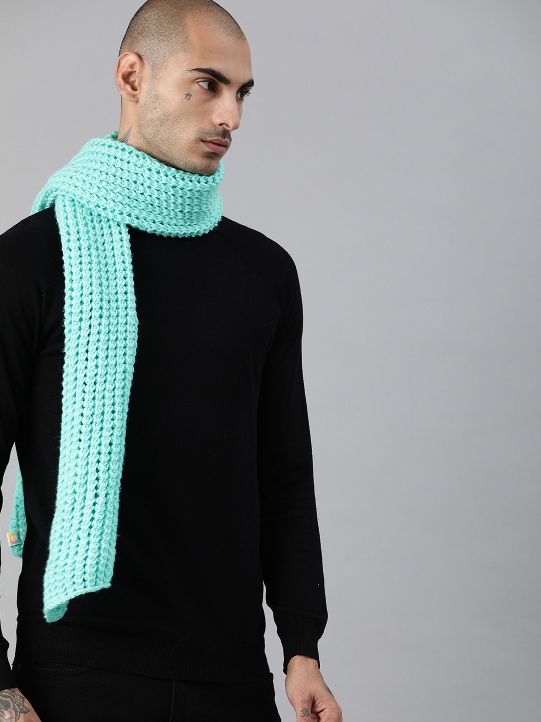 Magic Needles Unisex Sea Green Self Design Knitted Scarf Price in India