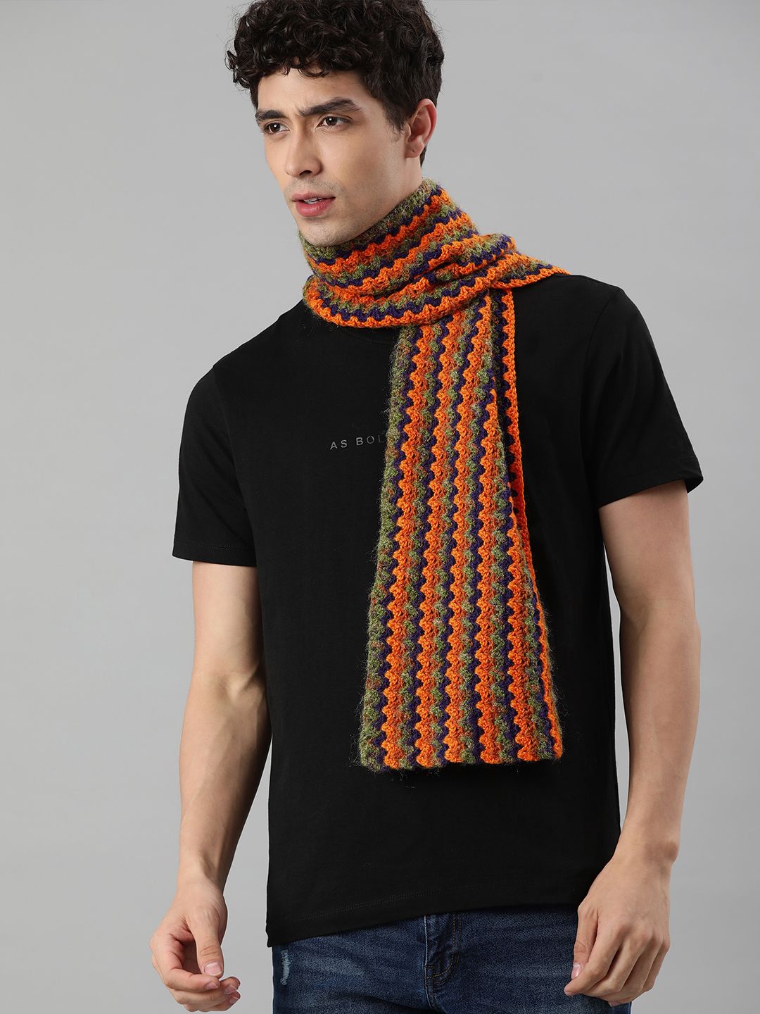 Magic Needles Unisex Multicoloured Self Design Knitted Scarf Price in India