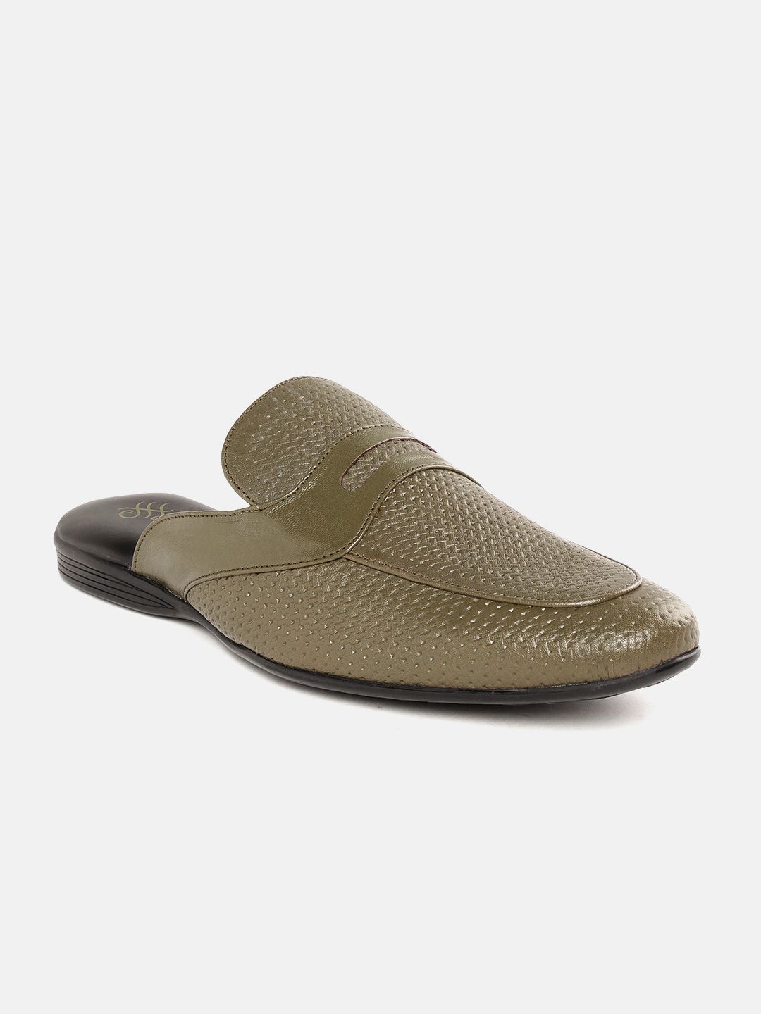 House of Pataudi Men Olive Green Textured Mules