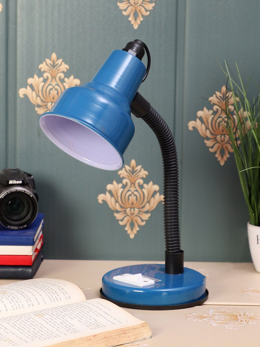 MFD HOME FURNISHING Blue Solid Study Lamp Price in India
