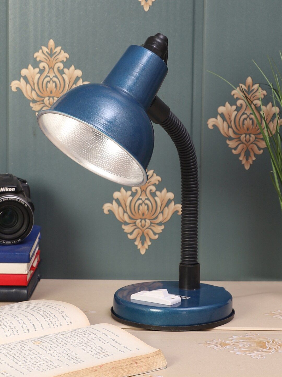MFD HOME FURNISHING Blue Solid Traditional Study Lamp Price in India