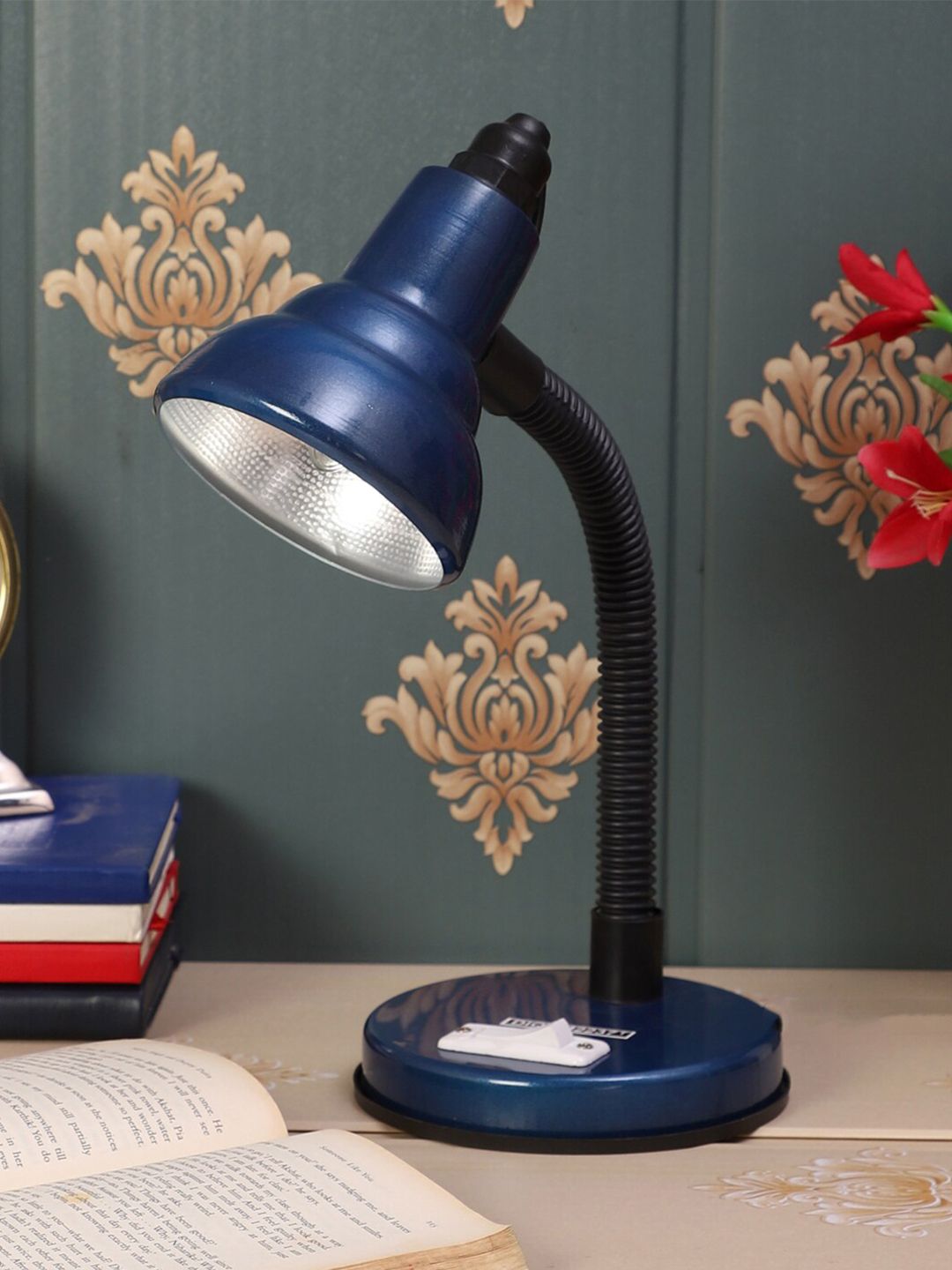 MFD HOME FURNISHING Blue & Black Colourblocked Traditional Study Lamp Price in India