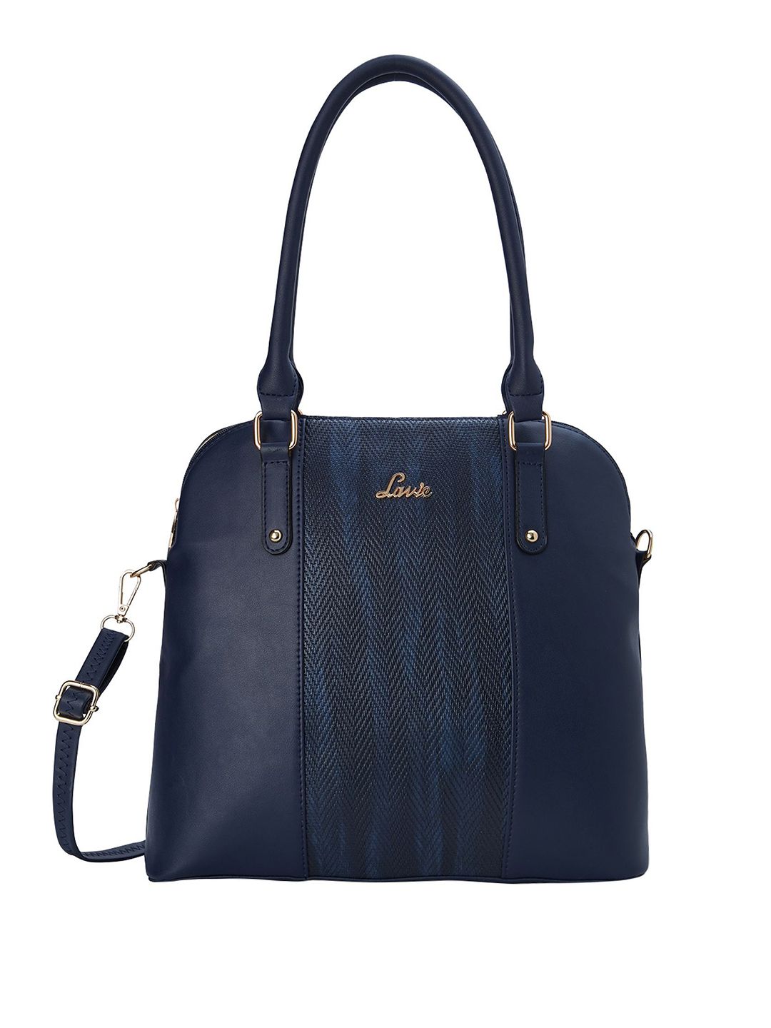 Lavie Navy Chevron Textured Structured Shoulder Bag with Detachable Sling Strap Price in India
