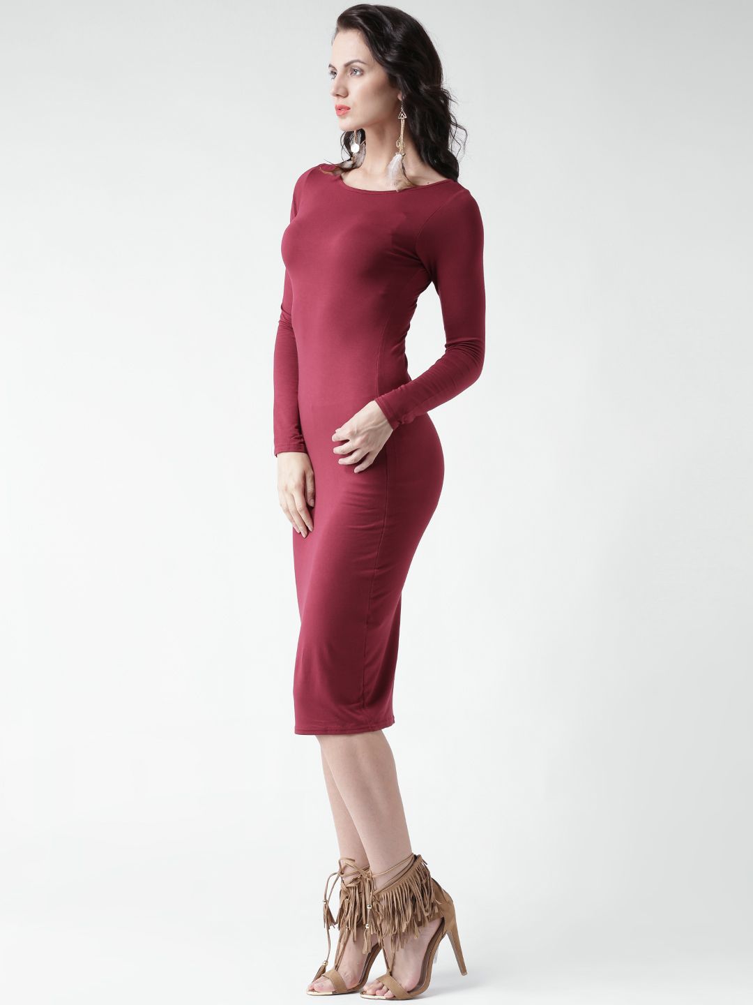 Buy Boohoo Maroon Bodycon Midi Dress - Dresses for Women 1415193 | Myntra