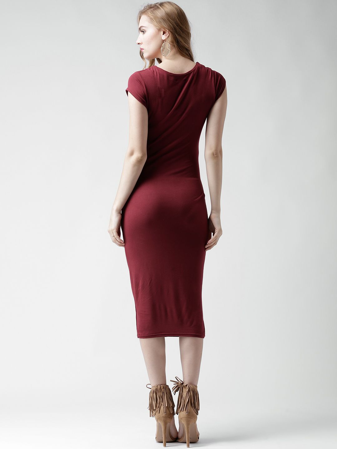 knee length dresses for ladies Ribbed Back Slit Bodycon Midi Dress  Wholesale Capella Apparel