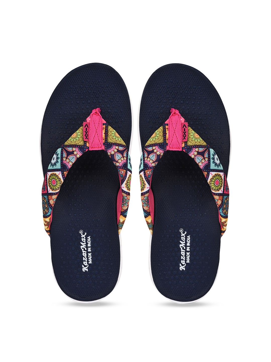 KazarMax Women Navy Blue Printed Thong Flip-Flops Price in India