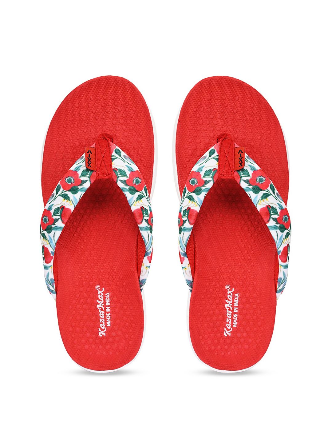 KazarMax Women Red & White Printed Thong Flip-Flops Price in India