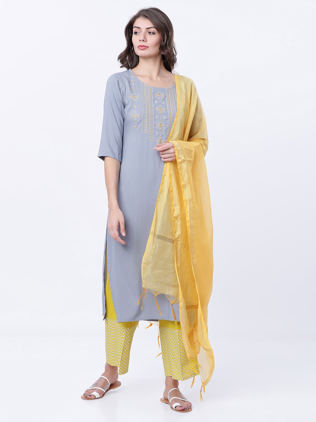 Vishudh Yellow & Gold-Toned Solid Dupatta Price in India