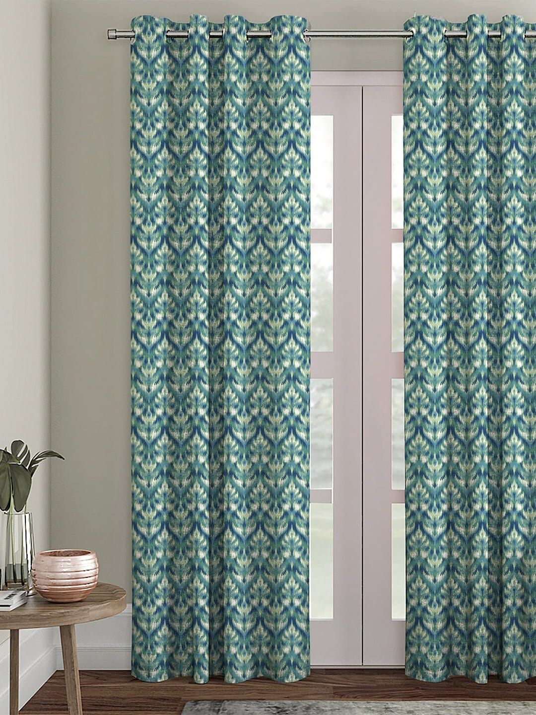 HOUZZCODE Turquoise Blue & Cream-Coloured Single Black Out Door Curtain Price in India