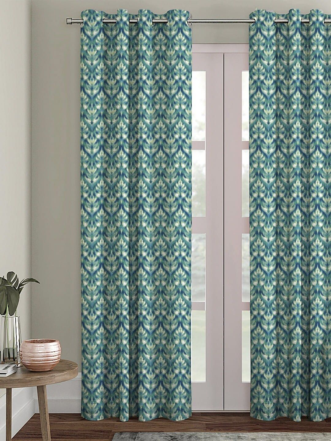 HOUZZCODE Green & Beige Single Black Out Long Door Curtain Price in India