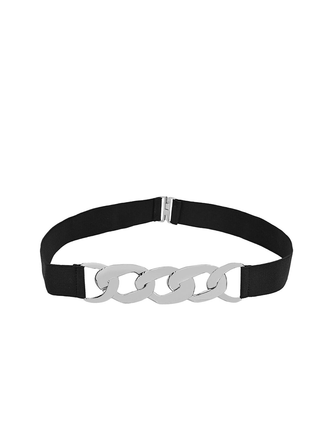 BuckleUp Women Black & Silver-Toned Textured Belt Price in India