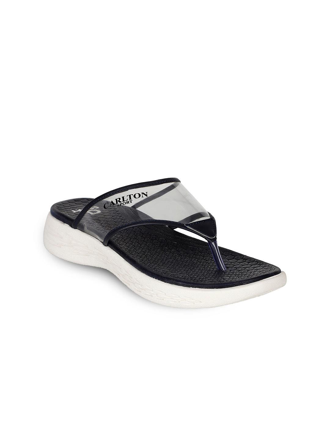 Carlton London sports Women Black & Transparent Solid Thong Flip-Flops Price in India