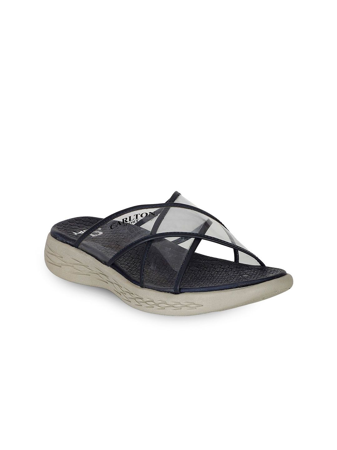 Carlton London sports Women Navy Blue & Transparent Solid Sliders Price in India