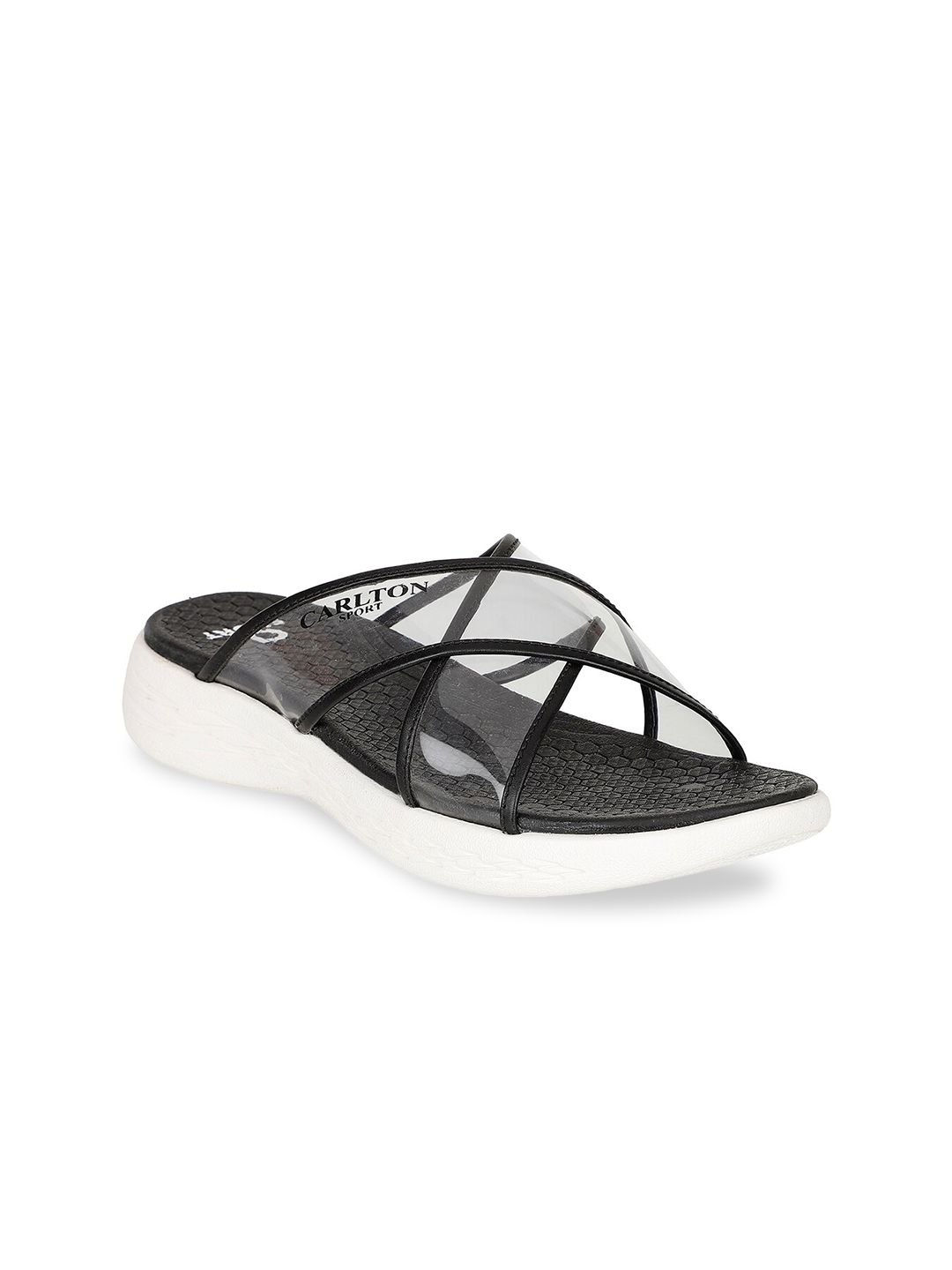 Carlton London sports Women Black & White Solid Sliders Price in India