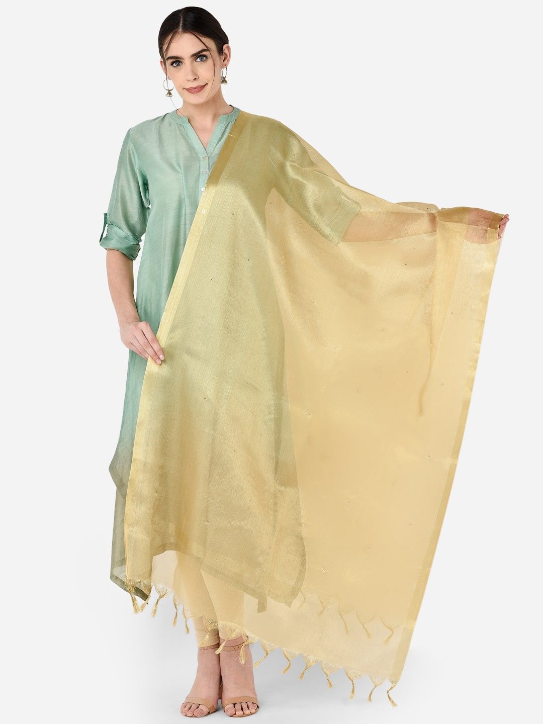 Dupatta Bazaar Gold-Toned Solid Tissue Silk Dupatta Price in India