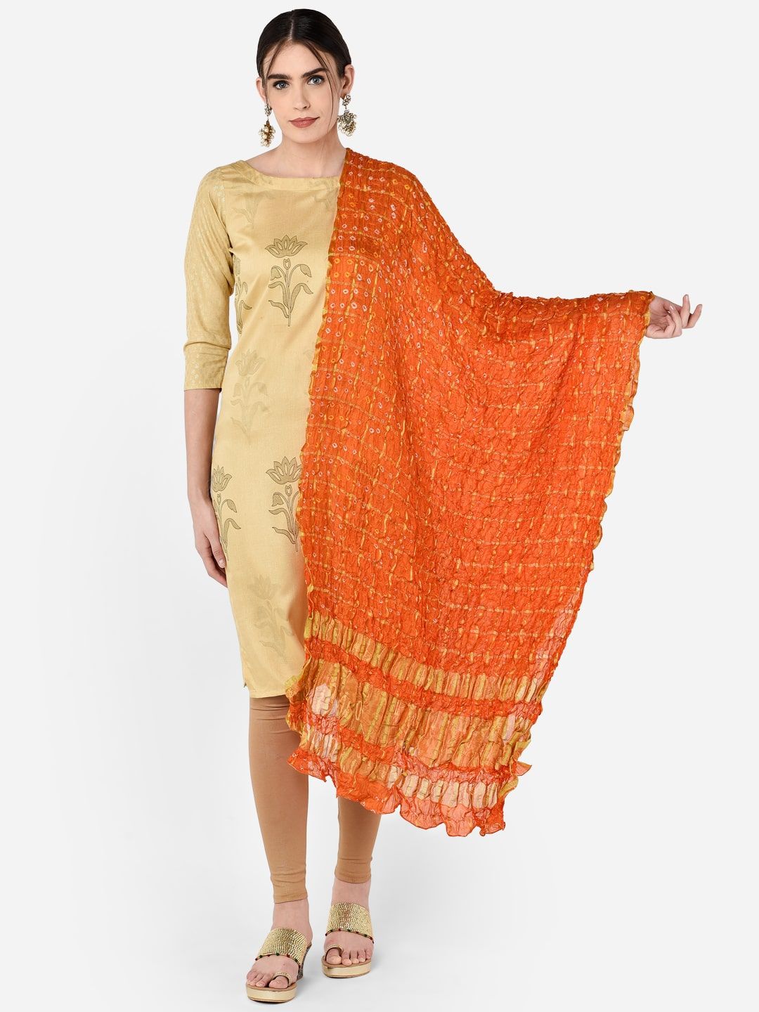 Dupatta Bazaar Orange Printed Gharchola Bandhini Silk Blend Dupatta Price in India