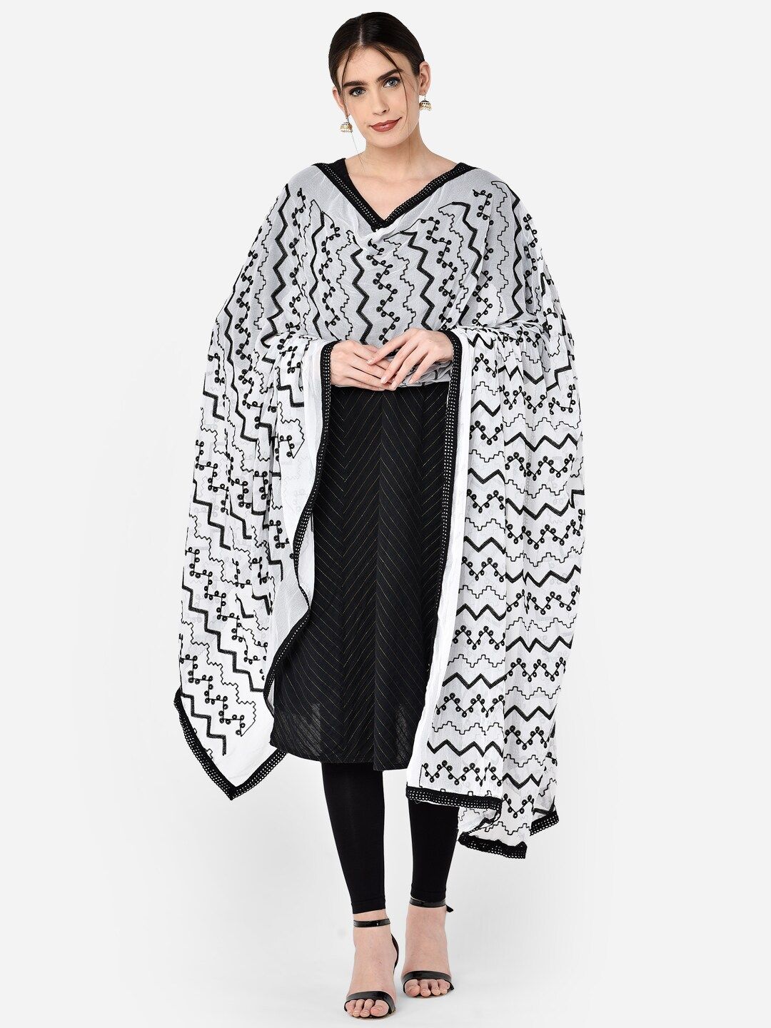 Dupatta Bazaar White & Black Embroidered Dupatta