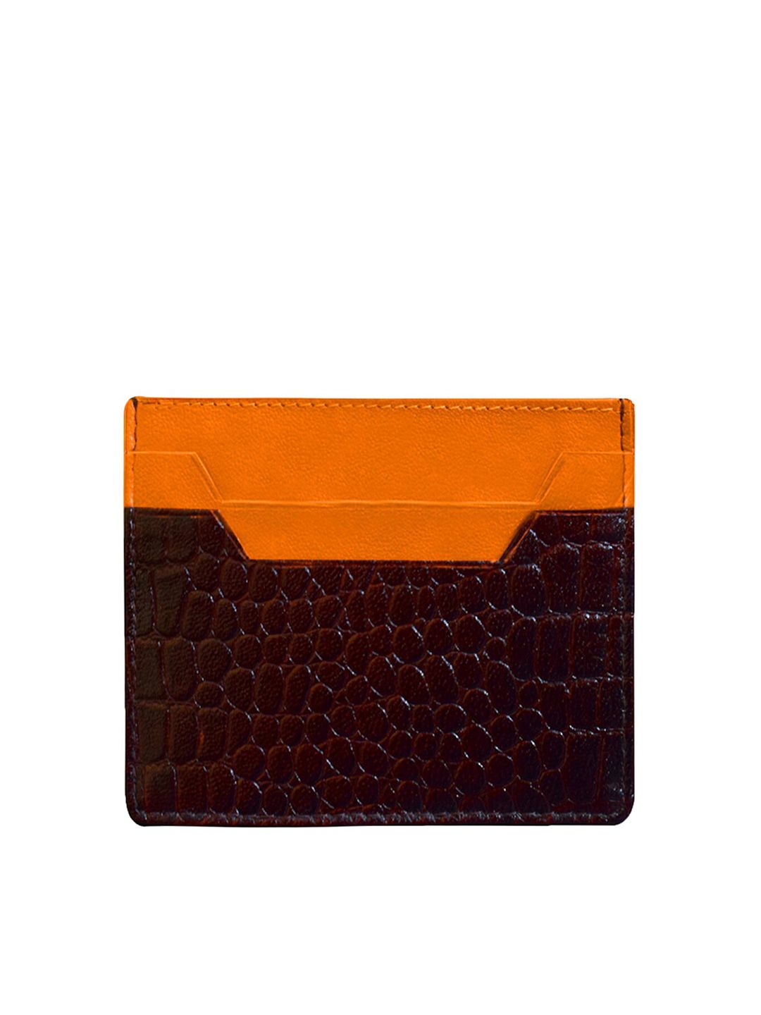 DR. HENRY Unisex Brown & Orange Textured Genuine Leather Card Holder Price in India