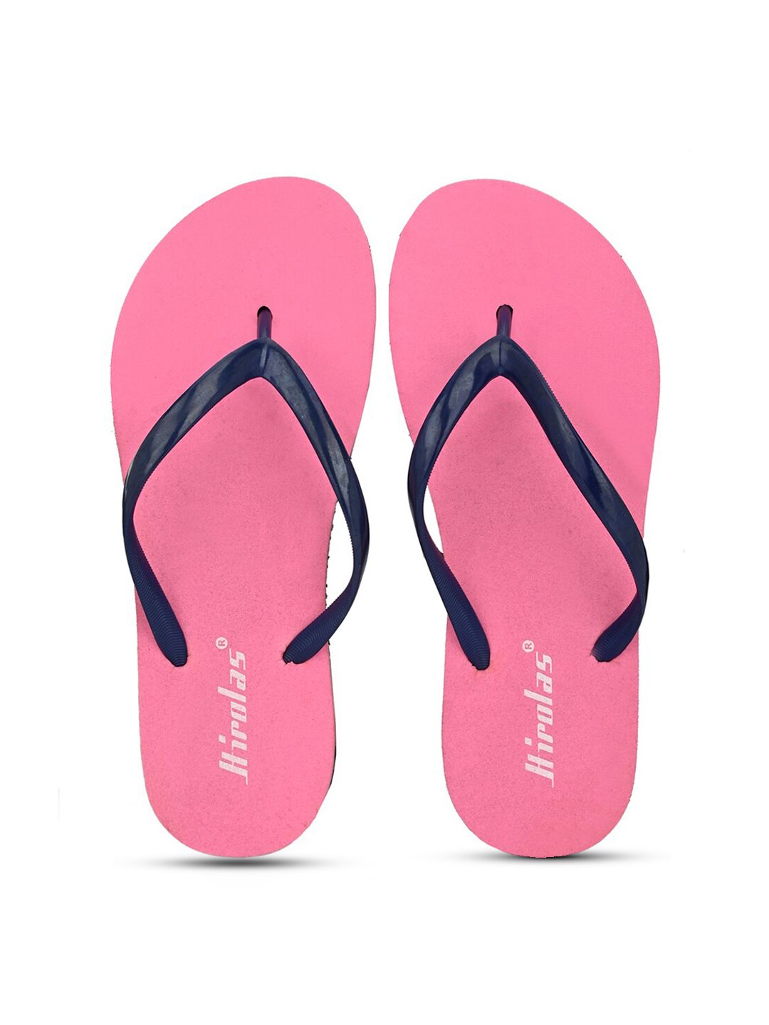 HIROLAS Women Pink & Navy Blue Solid Thong Flip-Flops Price in India