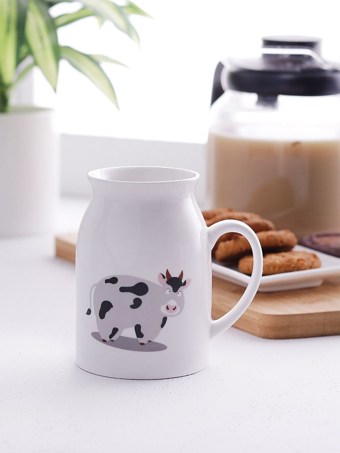 CLAY CRAFT Set Of 2 White & Grey Printed Ceramic Mugs 300 ml Price in India