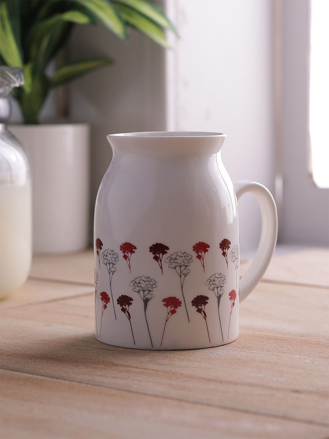 CLAY CRAFT Set Of 2 White & Red Printed Ceramic Mugs 300 ml Price in India