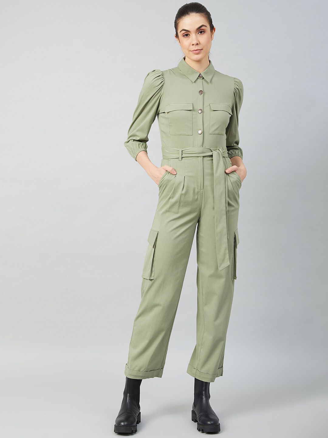 Athena Women Olive Green Solid Jumpsuit Price in India