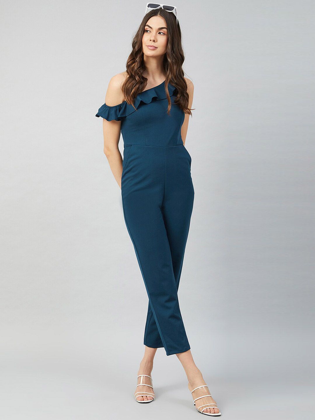 Athena Women Teal Blue Solid Jumpsuit Price in India