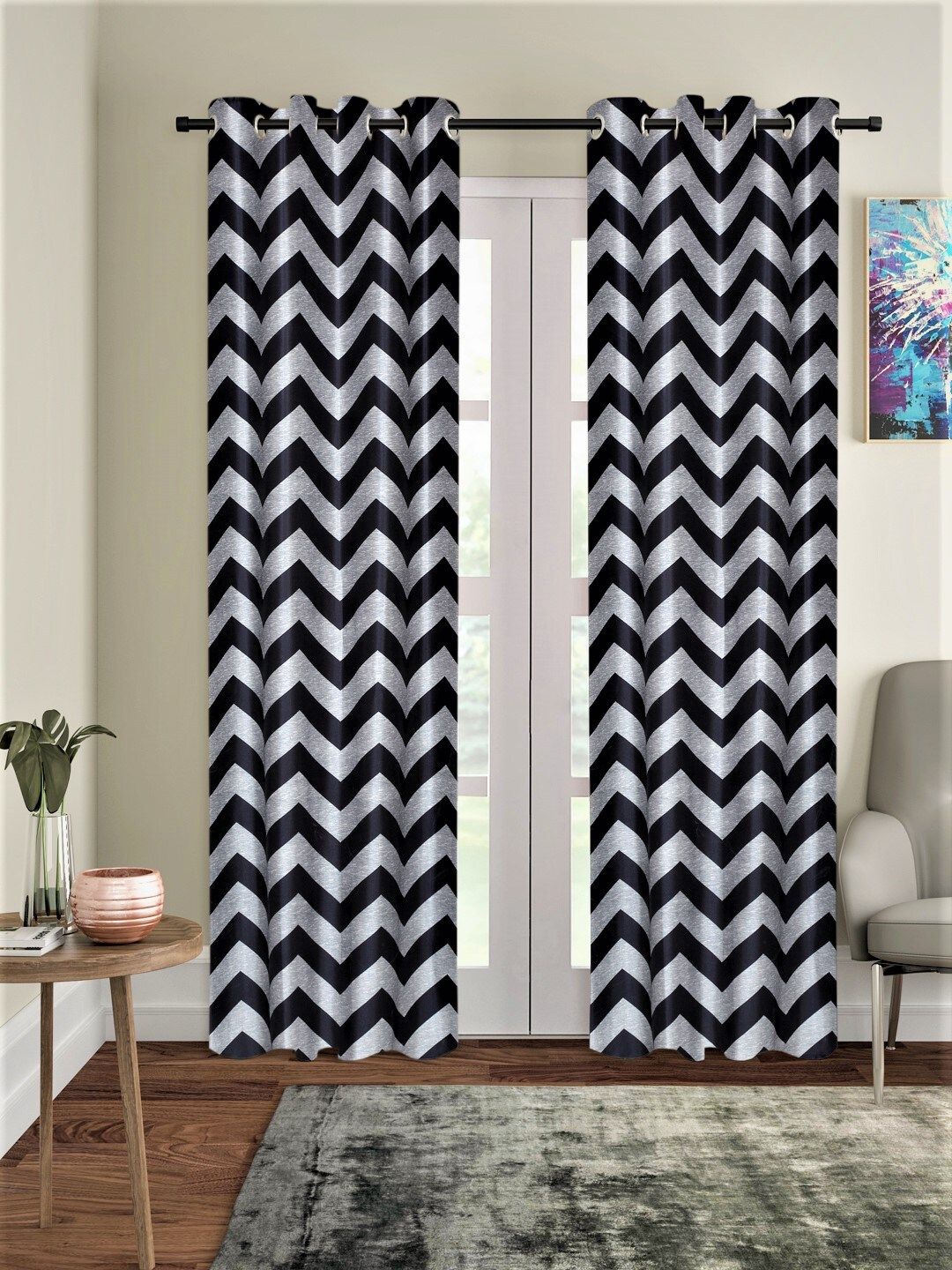 Home Sizzler Black & Grey Set of 2 Long Door Curtains Price in India